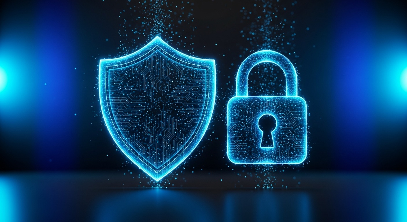 Layered cybersecurity — shield and lock