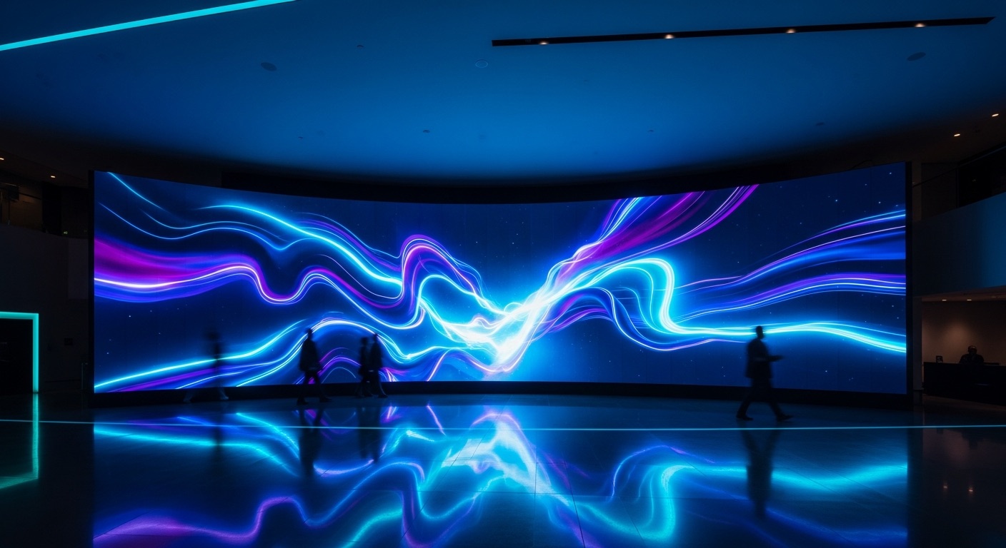 A seamless LED video wall in a corporate lobby