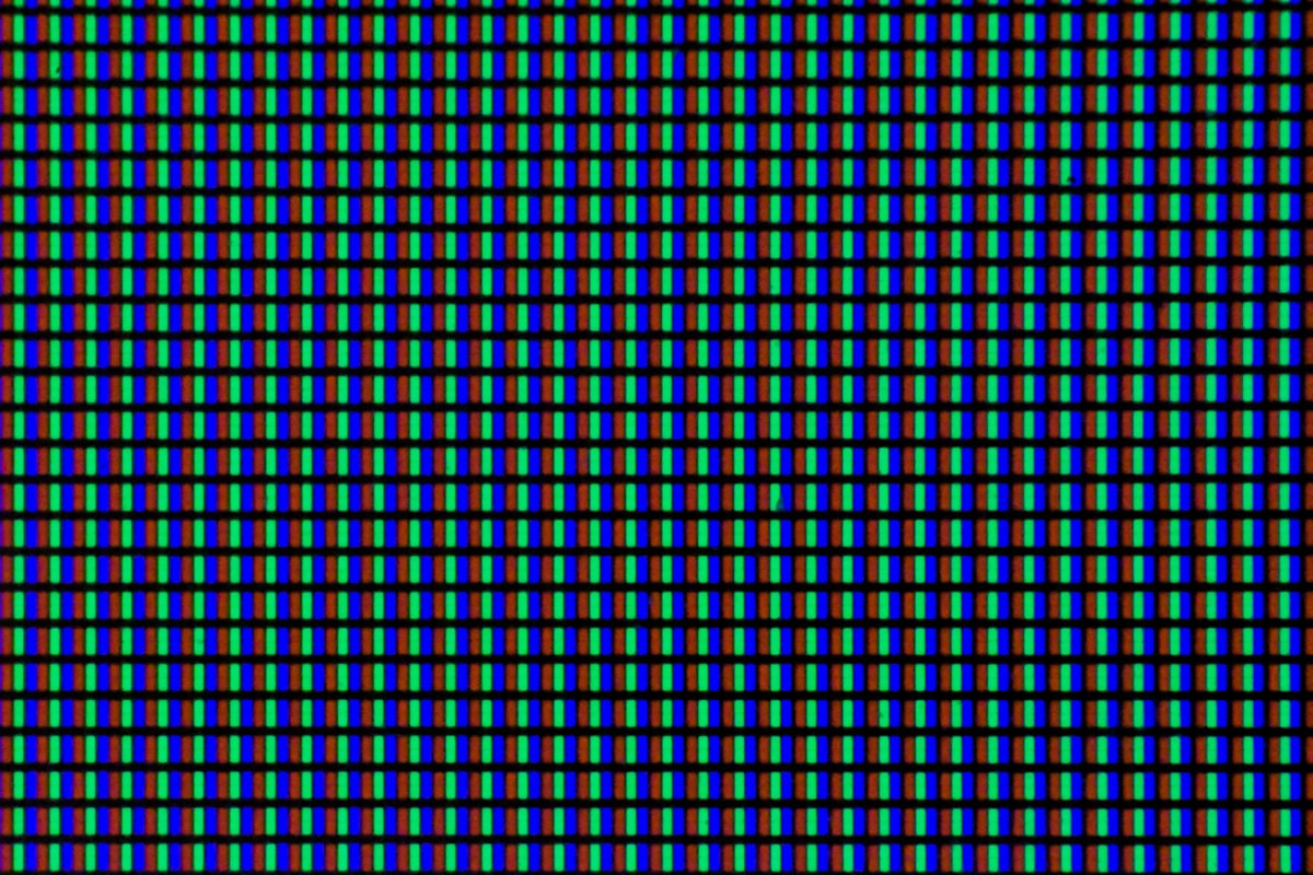 Macro photo of red, green, and blue LED sub-pixels