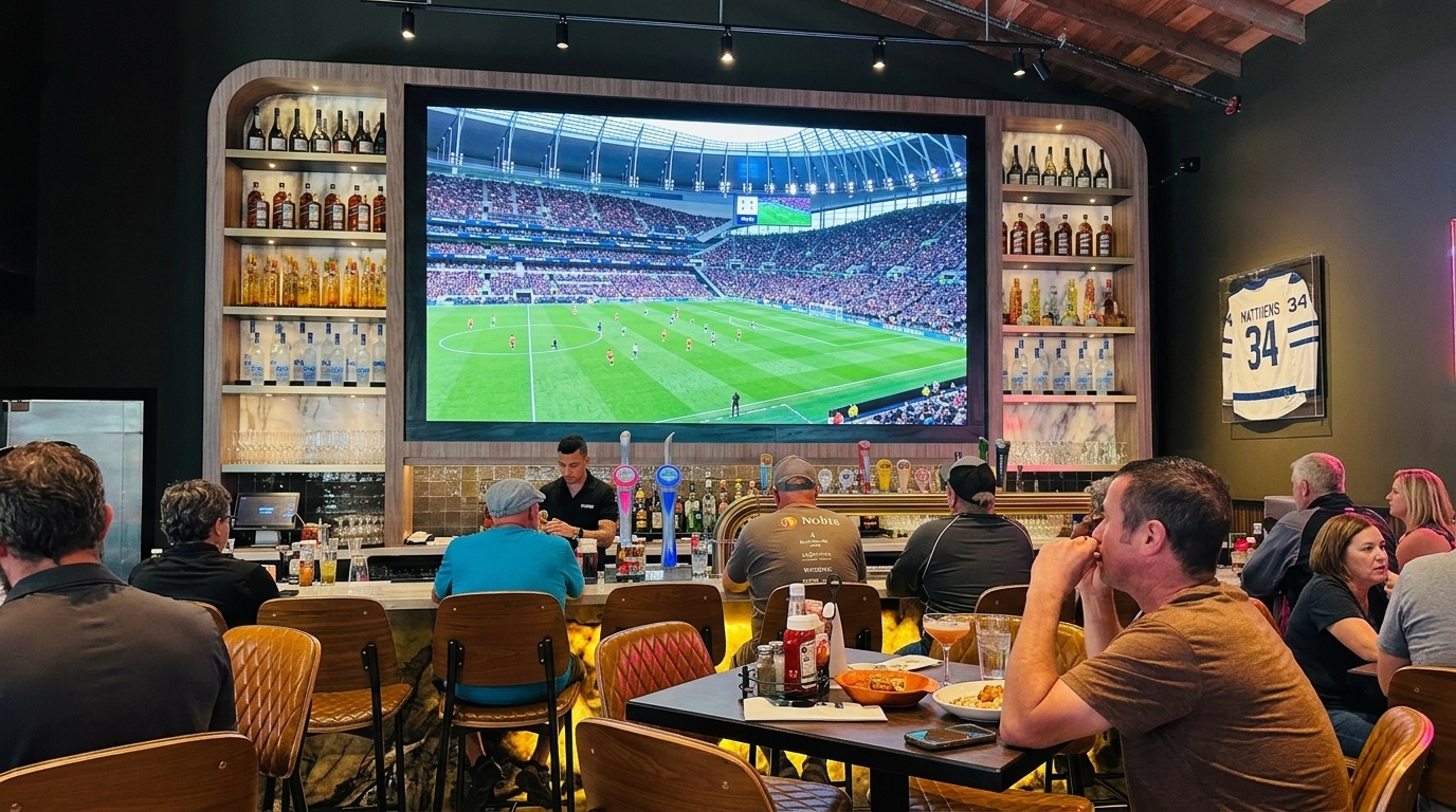 Seamless LED video wall in a sports bar